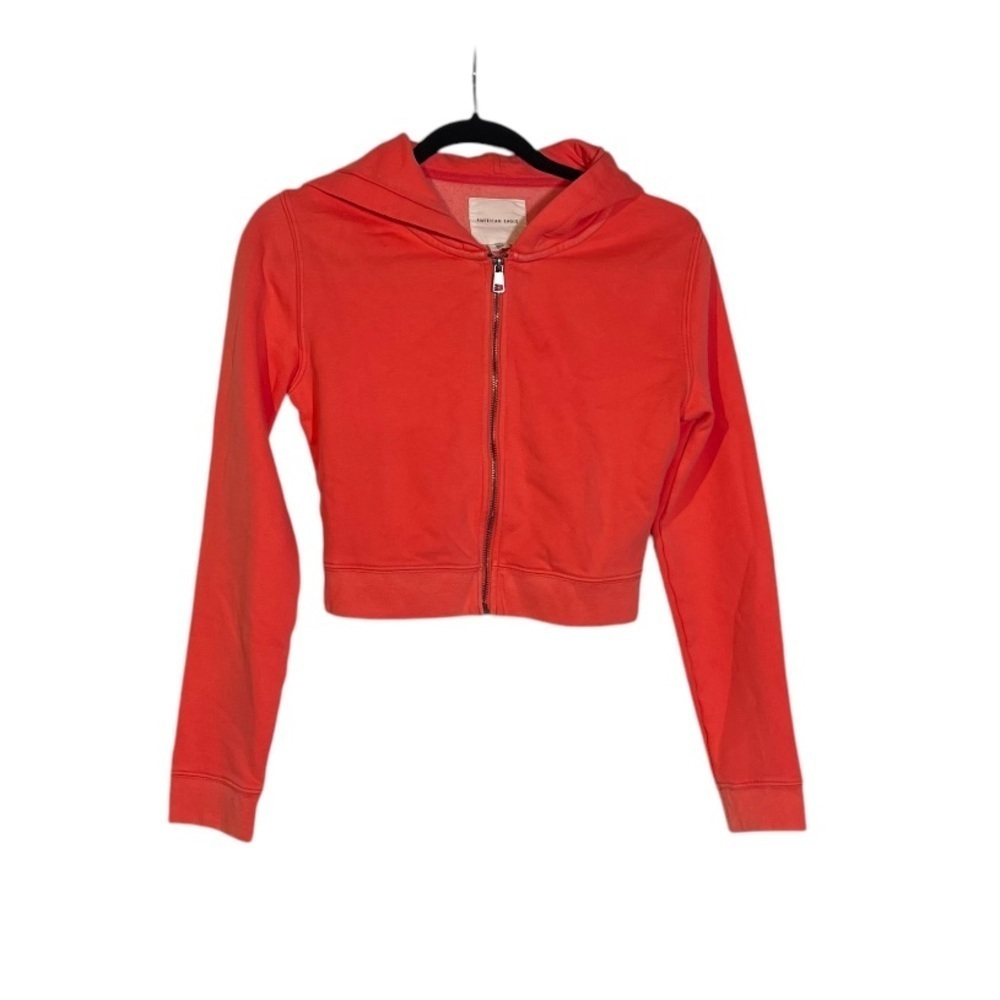 NWT American Eagle Cropped Zip-Up Hoodie Coral Size Medium - Picture 1 of 7